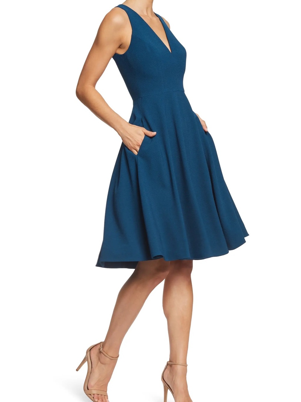 NWT Dress the Population Catalina Fit & Flare Cocktail Dress Peacock Blue Med